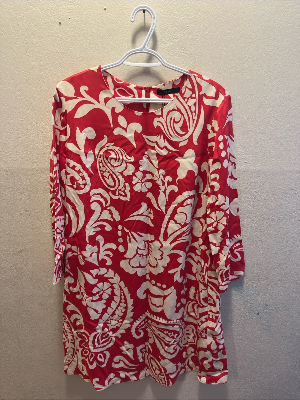Red & White Floral Paisley Long-Sleeve Tunic Dress